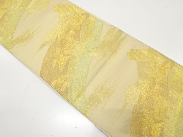 JAPANESE KIMONO / ANTIQUE FUKURO OBI / SILK / WOVEN SCROLL